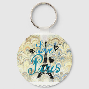LOVE PARIS POSTAGE STAMP PRINT KEYCHAIN