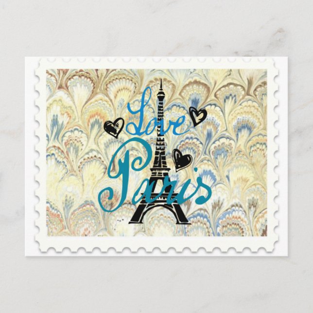 LOVE PARIS POSTAGE STAMP PRINT POSTCARD (Front)