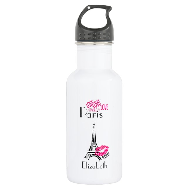 Love Paris with Eiffel Tower and Lipstick Lips 532 Ml Water Bottle (Front)