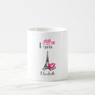 Love Paris with Eiffel Tower and Lipstick Lips Coffee Mug