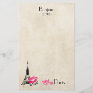 Love Paris with Eiffel Tower on Parchment Texture Stationery