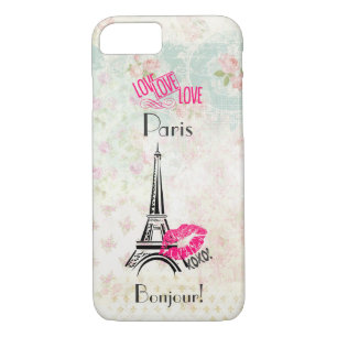 Love Paris with Eiffel Tower on Vintage Pattern iPhone 8/7 Case