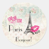 Love Paris with Eiffel Tower on Vintage Pattern