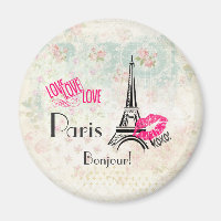 Love Paris with Eiffel Tower on Vintage Pattern