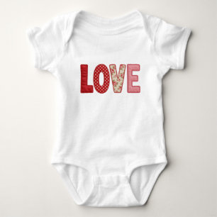 Love Patchwork Quilted PNG Textile Sewing Design Baby Bodysuit