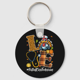 Love Patient Care Technician Thanksgiving Pct Tech Keychain