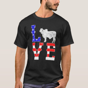 Love Patriotic Cow Farming Brahman Cattle T-Shirt