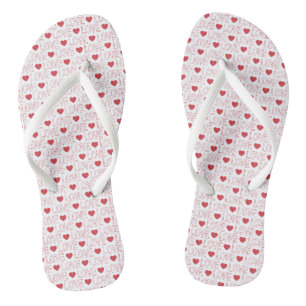 Love Pattern Flip Flops - Red Outline