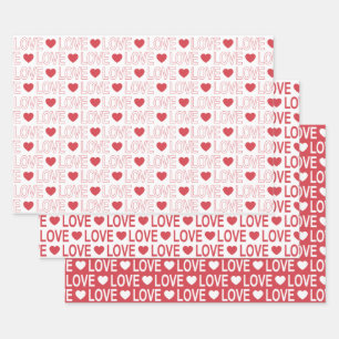 Love Pattern in Red and White Wrapping Paper Sheet