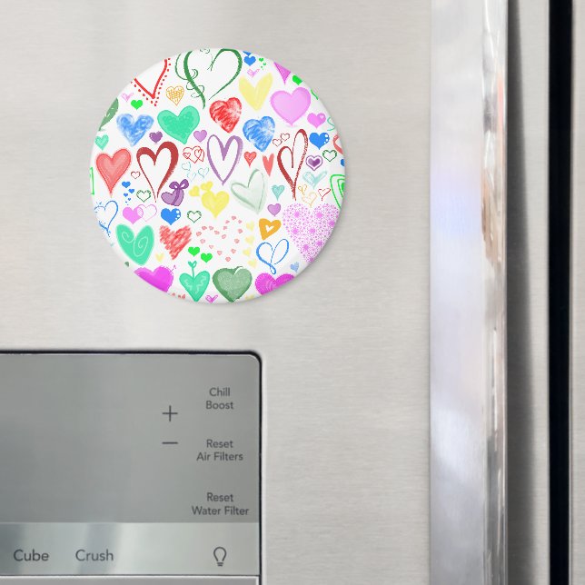 Love, Pattern Of Hearts - Red Blue Pink Green Magnet (In Situ (Fridge))