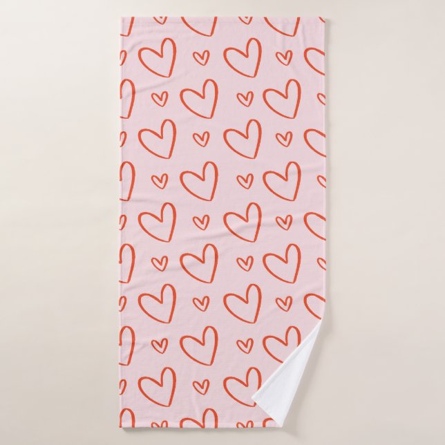 Love pattern: red hearts in pink background bath towel (Bath Towel)