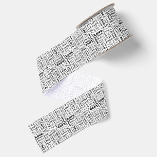 Love Pattern with Black Letters Grosgrain Ribbon