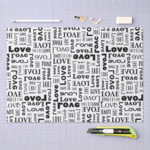 Love Pattern with Black Letters  Tissue Paper