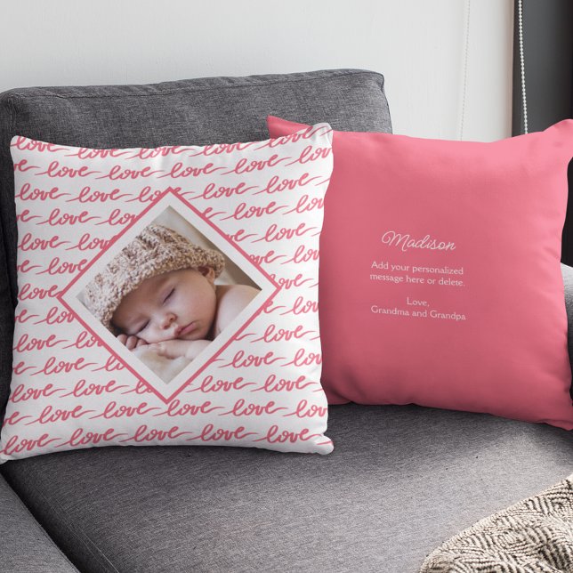 Love Pattern with Photo Pink Valentine's Day Throw Pillow (Creator Uploaded)