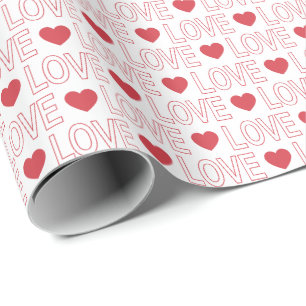 Love Pattern Wrapping Paper - Red Outline
