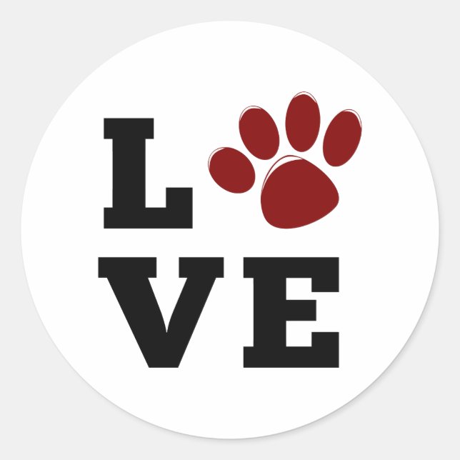 Love Paw Print Animal Lover Dog Lover Classic Round Sticker (Front)