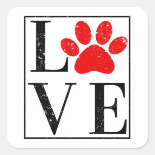 LOVE PAW PRINT DOG OWNER PET LOVER SQUARE STICKER