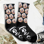 Love Paw Print Pet Photo Dog Socks<br><div class="desc">LOVE! Add the finishing touch to your wedding attire with these cute dog photo socks. These dog socks are a perfect wedding favour gift at your dog wedding. They'll be a favourite of all dog lovers, dog moms and dog dads. Customize these dog photo socks with your pups favourite photo,...</div>