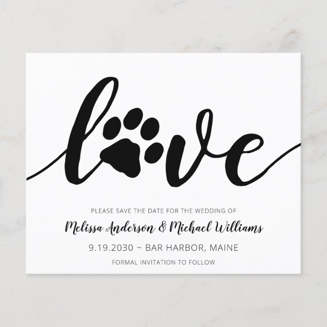 Love Paw Print Wedding Save The Date Invitation (Front)
