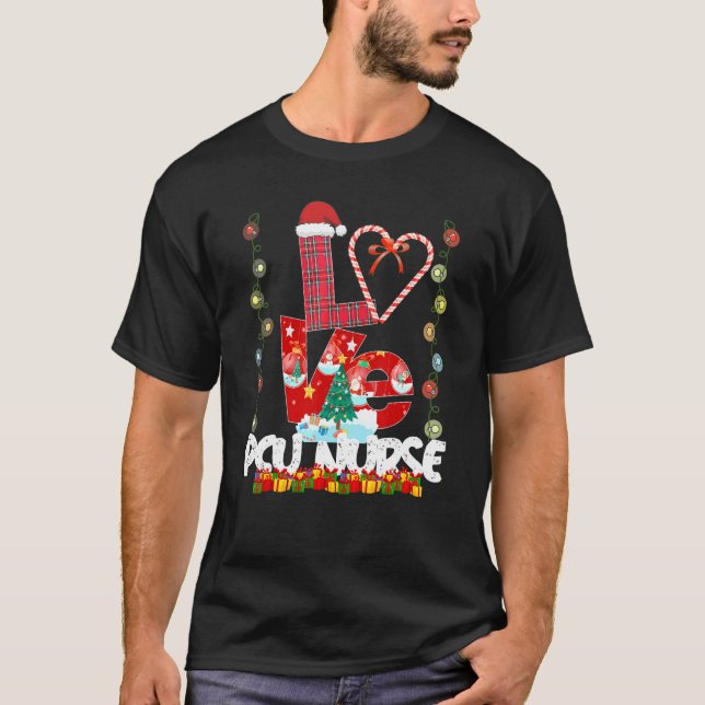 Love Pcu Nurse Santa Hat Candy Xmas Pajama T-Shirt (Front)