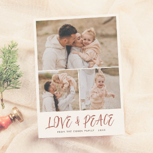 Love & Peace 3 Photo Collage Christmas Holiday Card