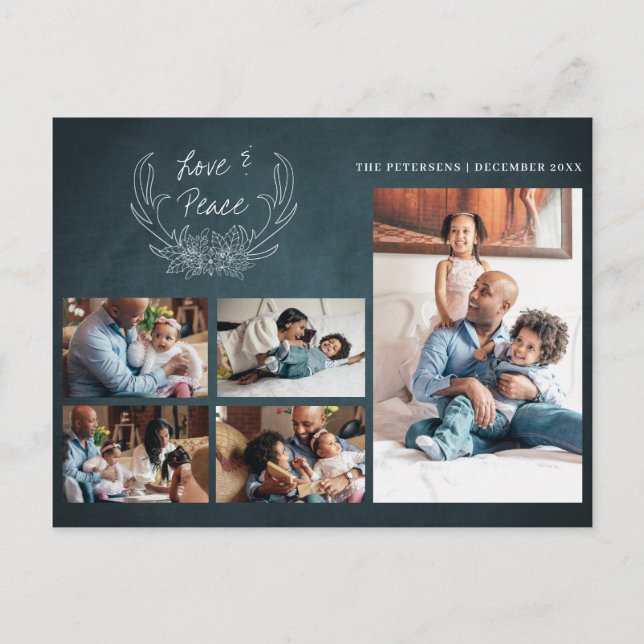 Love & peace 5 photo collage chalkboard holiday postcard (Front)