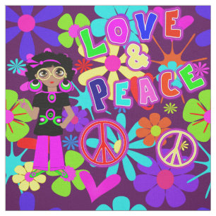 Love & Peace 60'S  Hippie Flower Power Groovy Fabric