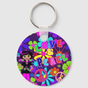 Love & Peace 60'S  Hippie Flower Power Groovy Keychain