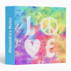 Love Peace Abstract Boho Pastel Rainbow Batik Name Binder