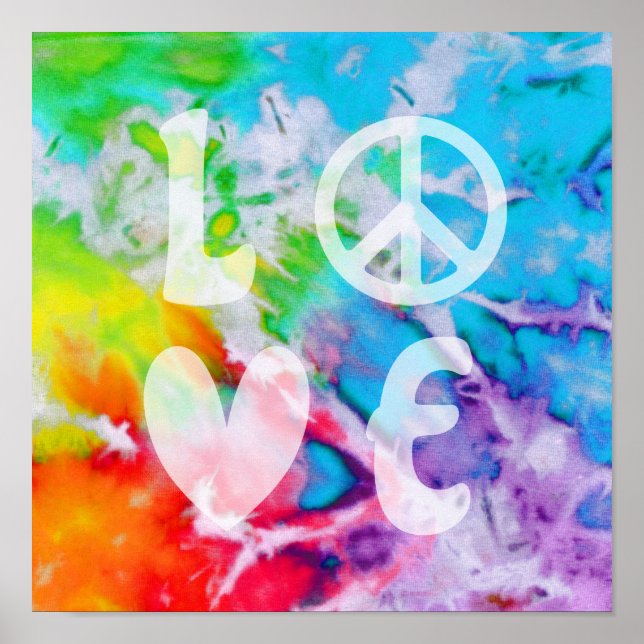 Love Peace Abstract Boho Watercolor Rainbow Batik Poster (Front)