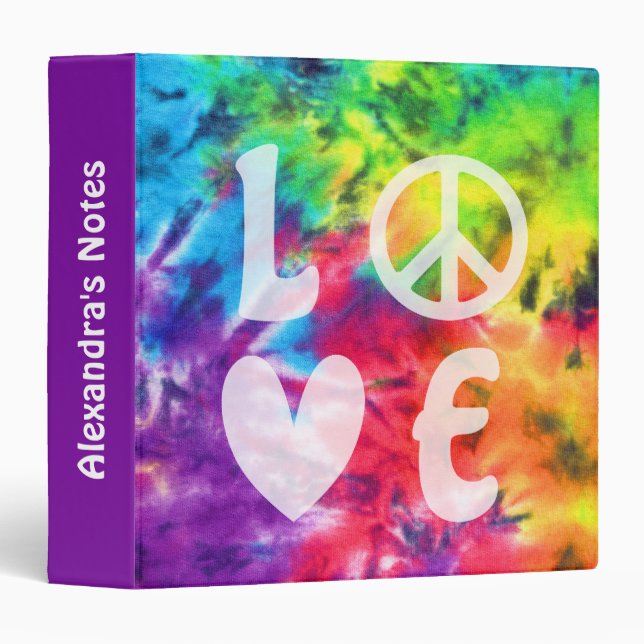 Love Peace Abstract Bright Rainbow Batik Name Binder (Front/Spine)