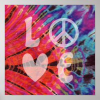 Love Peace Abstract Hippie Pink Blue Batik Tie Dye