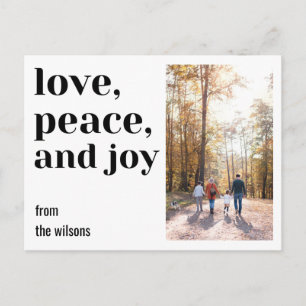 love, peace and joy bold, modern, classy photo postcard
