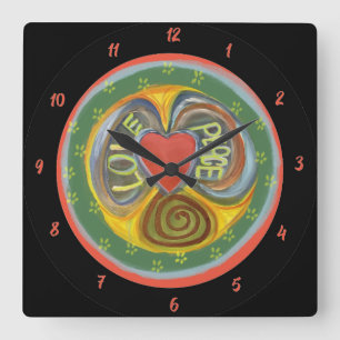 Love Peace, Breathe Peace Time Is Now Square Wall Clock