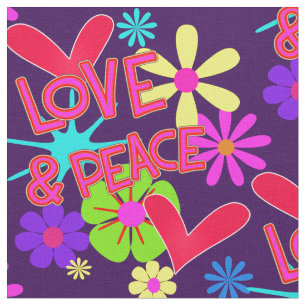 Love & Peace Colourful Flower Power Retro Style Fabric