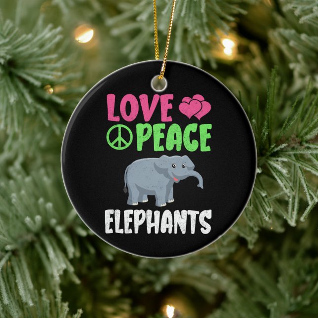 Love Peace Elephants Cute Zoo Animals Elephants  Ceramic Ornament (Tree)