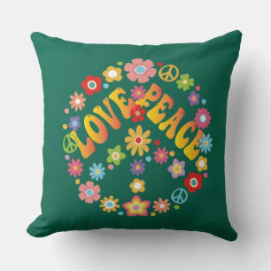 LOVE PEACE FREEDOM 60s 70s Tie Dye Vintage Hippie Throw Pillow