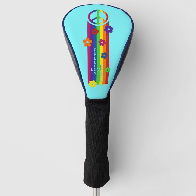 LOVE PEACE FREEDOM Stripes Flowers Golf Head Cover (Front)
