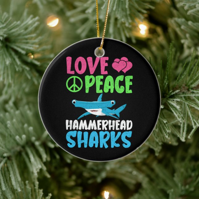 Love Peace Hammerhead Sharks Cute Sea Animals Fans Ceramic Ornament (Tree)