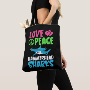 Love Peace Hammerhead Sharks Cute Sea Animals Fans Tote Bag