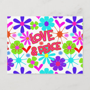 Love & Peace Hippie Flower Power Postcard