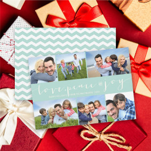 Love Peace Joy Blue Band Modern 6 Photo Collage Holiday Card