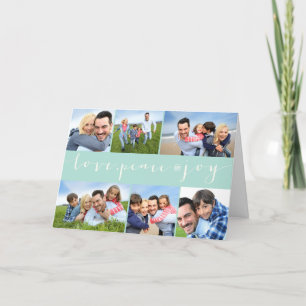Love Peace Joy Calligraphy Modern 6 Photo Collage Holiday Card
