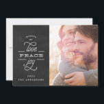 LOVE PEACE JOY Chalkboard Christmas Photo Holiday Card<br><div class="desc">LOVE PEACE JOY to you Holiday Photo Card. Chalkboard and white. Beautiful typography,  christmas theme. Religious Christmas.</div>