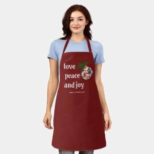 Love Peace Joy Christmas Family Photo Burgundy Red Apron