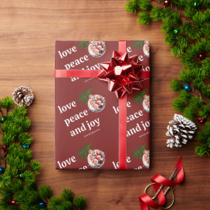Love Peace Joy Christmas Family Photo Burgundy Wrapping Paper