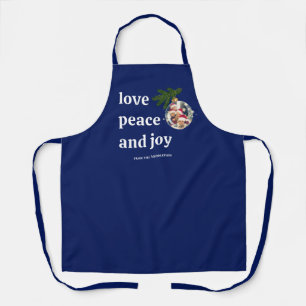 Love Peace Joy Christmas Family Photo Navy Blue Apron