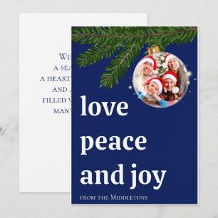 Love Peace Joy Christmas Family Photo Navy Blue Holiday Card