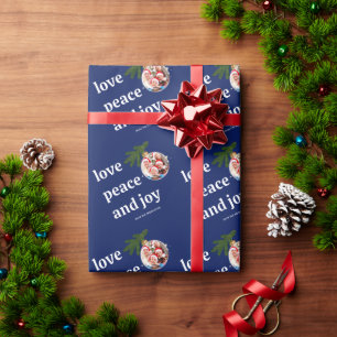 Love Peace Joy Christmas Family Photo Navy Blue Wrapping Paper