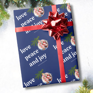 Love Peace Joy Christmas Family Photo Navy Blue Wrapping Paper